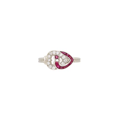 Lot 12 - Platinum, Diamond and Ruby Heart Ring, Cartier