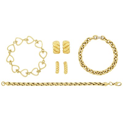 Lot 7 - Pair of Gold Earclips, Pomellato, Gold Hoop Earclips and Three Bracelets
