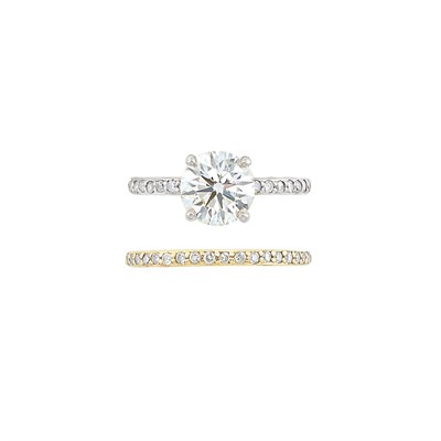 Lot 82 - White Gold and Diamond Ring and Gold and Diamond Band Ring