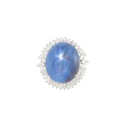 Lot 196 - Platinum, Star Sapphire and Diamond Ring
