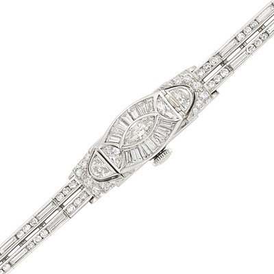 Lot 350 - Platinum and Diamond Bracelet-Watch, C.D. Peacock