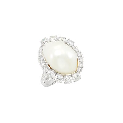 Lot 338 - Platinum, Baroque Cultured Pearl and Diamond Ring, Ruser