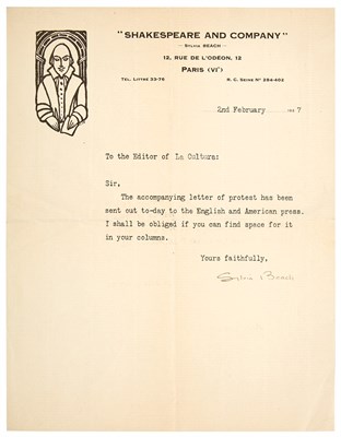 Lot 373 - BEACH, SYLVIA Typed letter signed. Paris: 2...
