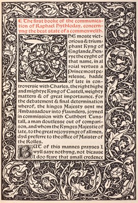 Lot 319 - MORE, THOMAS, Sir, Saint Utopia. Hammersmith:...
