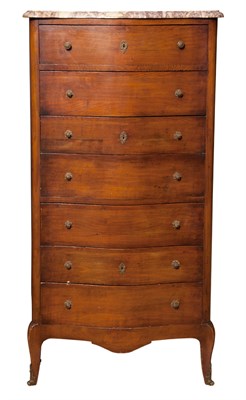 Lot 199 - Louis XV Style Marble Top Fruitwood Tall Chest...