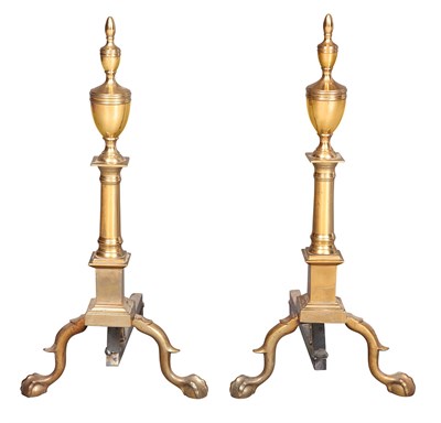 Lot 224 - Pair of Chippendale Style Brass Andirons With...