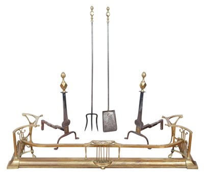 Lot 144 - Pair of Wrought Iron and Brass Andirons Height...