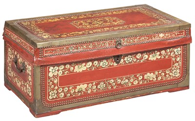 Lot 480 - Pair of Chinese Brass Mounted, Red Painted and...