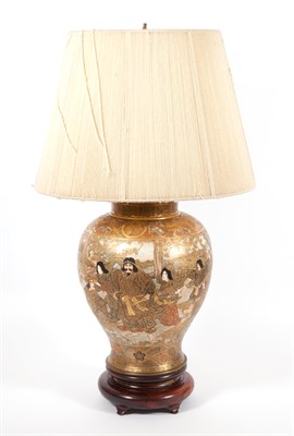 Lot 143 - Satsuma Gilt Decorated Pottery Lamp Height 17...