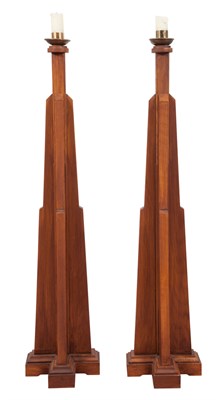 Lot 188 - Pair of Oak Floor Candlesticks Height 45 inches.