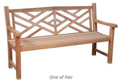 Lot 194 - Pair of Teak Lattice-Back Benches Length 61...