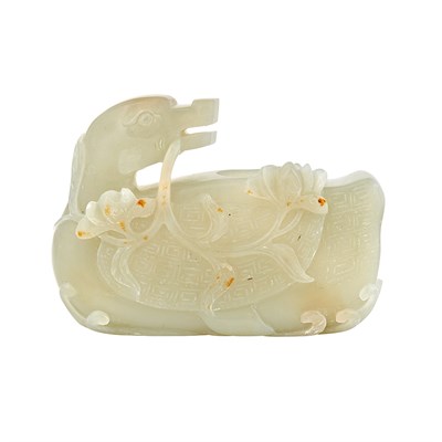 Lot 110 - Chinese Celadon Jade Archaistic Duck Waterpot...