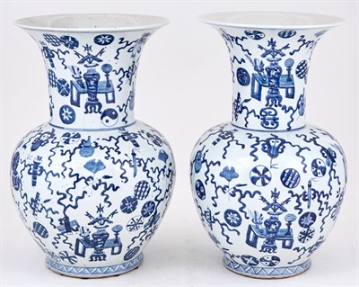 Lot 405 - Pair of Chinese Blue and White Porcelain Vases...
