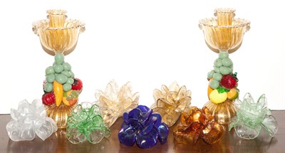 Lot 396 - Pair of Italian Fruit Decorated Glass...