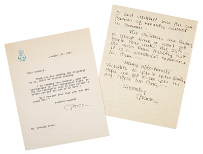 Lot 306 - KELLY, GRACE PRINCESSE DE MONACO Autograph...