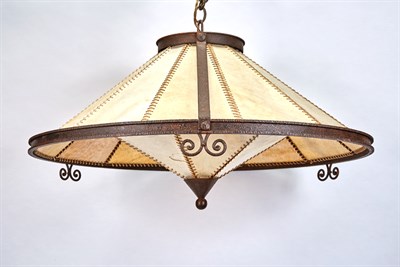 Lot 394 - Arts and Crafts Style Iron and Parchment...