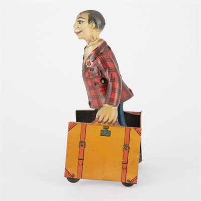 Lot 197 - Wind-up Man with Suitcase Tin Litho Toy Voit...