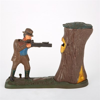 Lot 203 - Reproduction Cast Iron Bank Teddy and the Bear...