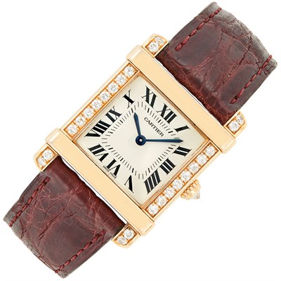 Lot 328 - Gold and Diamond 'Tank Chinoise' Wristwatch, Cartier, Ref. 2686