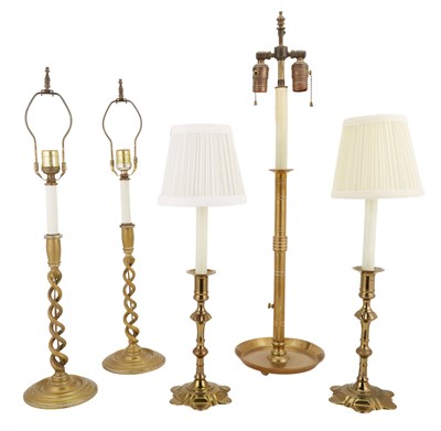 Lot 239 - Group of Four Pairs of Brass Candlestick Lamps...