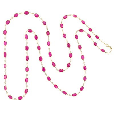 Lot 58 - Long Gold, Ruby and Diamond Chain Necklace
