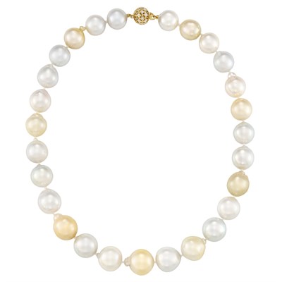Lot 188 - South Sea and Golden Cultured Pearl Necklace with Gold and Diamond Ball Clasp