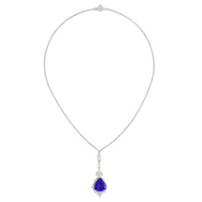 Lot 224 - Platinum, Tanzanite and Diamond Pendant-Necklace