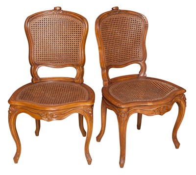Lot 139 - Pair of French Provincial Style Caned Walnut...