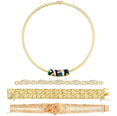 Lot 242 - Gold, Hardstone and Diamond Slide, Asch Grossbardt, with Gold Necklace and Three Gold Bracelets