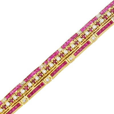 Lot 361 - Gold, Ruby and Diamond Bracelet