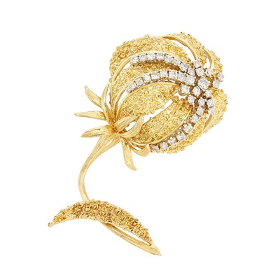 Lot 202 - Two-Color Gold and Diamond Flower Brooch