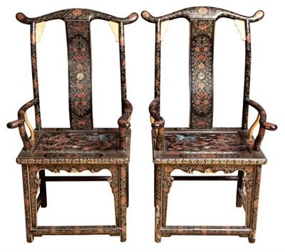 Lot 491 - Pair of Chinese Painted and Decorated Armchairs