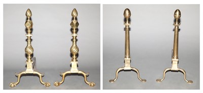 Lot 265A - Pair of Chippendale Brass Andirons Each with...
