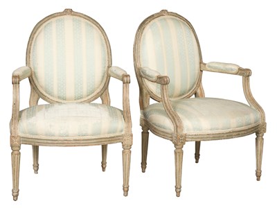 Lot 393 - Pair of Louis XVI Painted Fauteuils à la Reine...