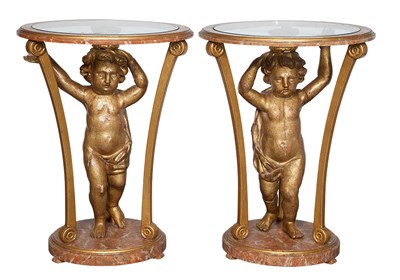 Lot 381 - Pair of Faux Marble-Painted, Parcel-Gilt and...