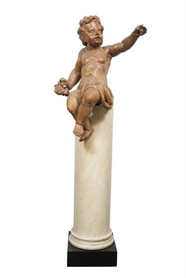 Lot 395 - Continental Carved Oak Figure of a Putto...
