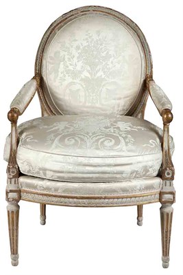 Lot 395 - Louis XVI Painted and Parcel-Gilt Fauteuil à...