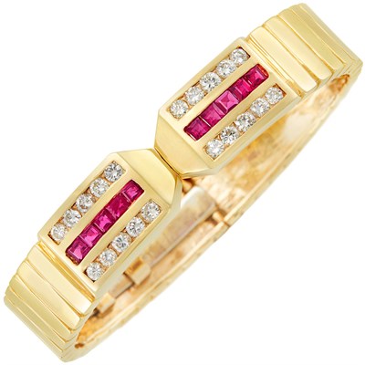 Lot 222 - Gold, Ruby and Diamond Bangle Bracelet