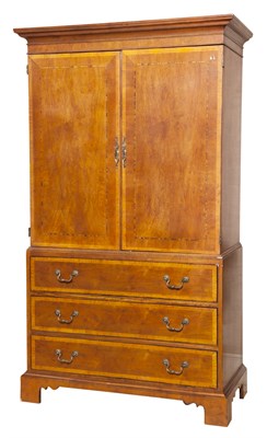 Lot 170 - George III Style Banded Mahogany Linen Press...