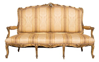 Lot 177 - Louis XV Style Upholstered Giltwood Five-Piece...