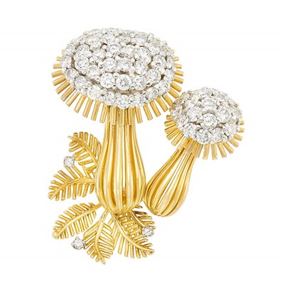 Lot 355 - Two-Color Gold and Diamond Mushroom Clip-Brooch