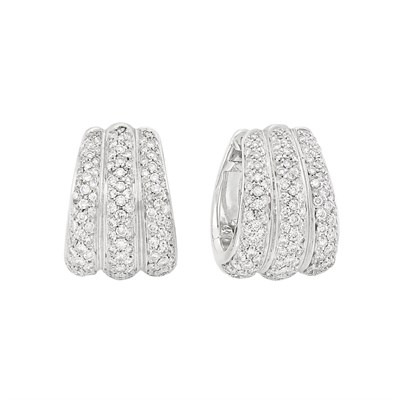 Lot 421 - Pair of White Gold and Diamond Hoop Earrings