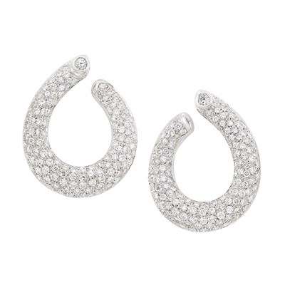 Lot 265 - Pair of White Gold and Diamond Hoop Earrings