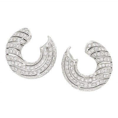 Lot 395 - Pair of White Gold and Diamond Hoop Earclips