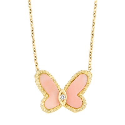 Lot 91 - Gold, Coral and Diamond Butterfly Pendant-Necklace, Van Cleef & Arpels, France