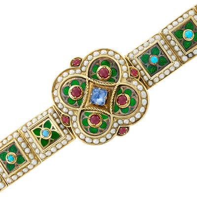 Lot 311 - Antique Gold, Gem-Set, Split Pearl and Enamel Bracelet, Netherlands