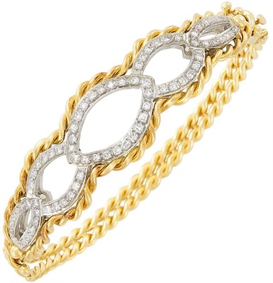 Lot 279 - Gold, Platinum and Diamond Bangle Bracelet