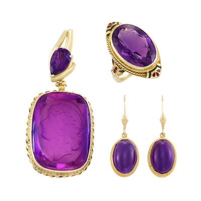 Lot 117 - Group of Gold, Amethyst and Enamel Jewelry