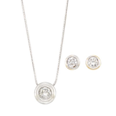 Lot 133 - White Gold and Diamond Pendant with White Gold Chain and Pair of Diamond Stud Earrings
