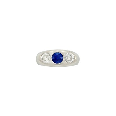Lot 195 - White Gold, Diamond and Synthetic Sapphire Gypsy Ring